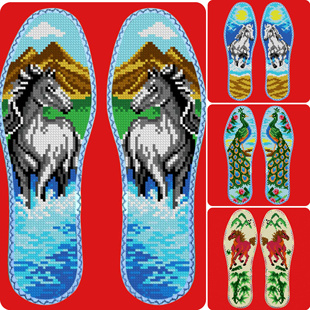 新款玫瑰香骏马图花边七层纯棉布十字绣鞋垫薄款柔软自己绣小格子