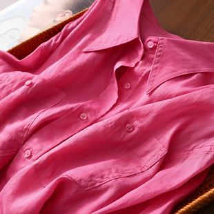 棉宽松长袖 淘么淘 桃之夭夭 纯色简约通勤透气苎麻 女 翻领衬衫