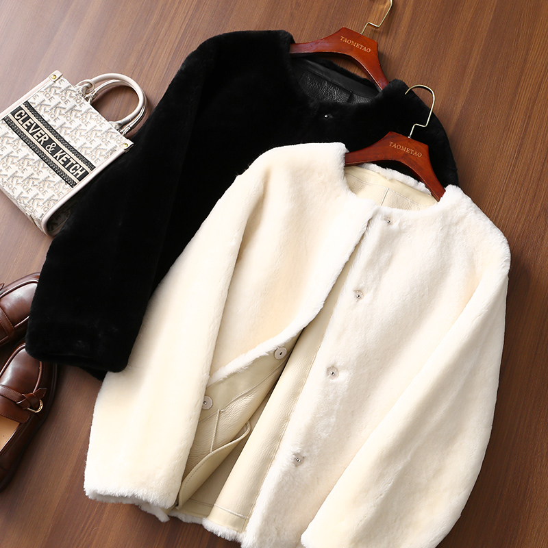 淘么淘 澳洲进口！羊羔毛羊剪绒皮毛一体保暖圆领皮草大衣外套女