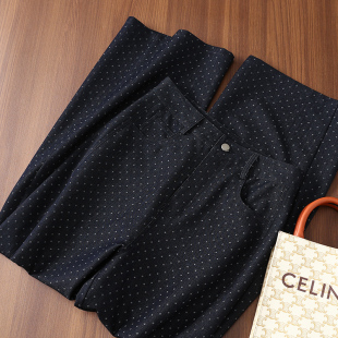 雪花点印花藏青色显瘦高腰直筒阔腿牛仔裤 个性 女 一眼心动 淘么淘