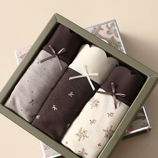 淘么淘 撞色透气舒适烫钻蝴蝶结高腰三角内裤 女礼盒装 贴心小物