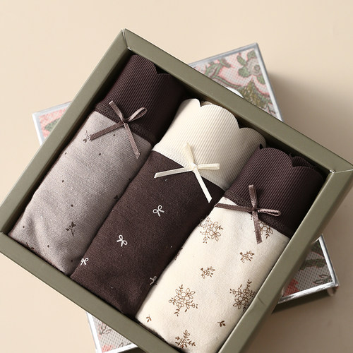 淘么淘 贴心小物 撞色透气舒适烫钻蝴蝶结高腰三角内裤女礼盒装