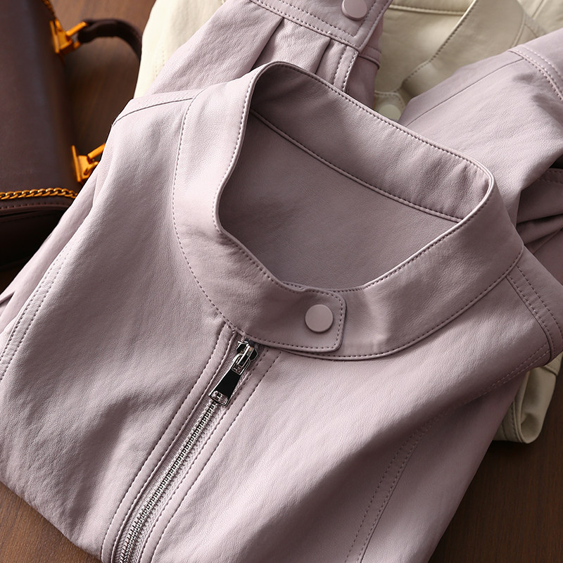 淘么淘 酷飒感拉满 环保PU皮宽松立领压褶下摆短款皮衣外套女新款