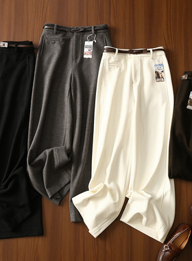 淘么淘 冬季时髦裤 柔软牦牛绒+真丝+山羊绒高腰阔腿毛呢裤+腰带