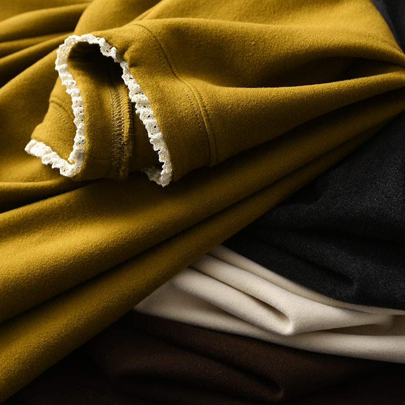 淘么淘 心动信号 蕾丝花边立领磨绒打底衫2025新款今年流行爆款女