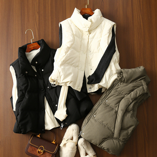 淘么淘 气质老钱风 百搭保暖90白鸭绒小立领无袖羽绒马甲女冬新款