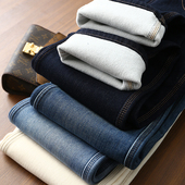 新款 保暖加绒显瘦高腰显腿直九分牛仔裤 法棍牛仔裤 自带修腿