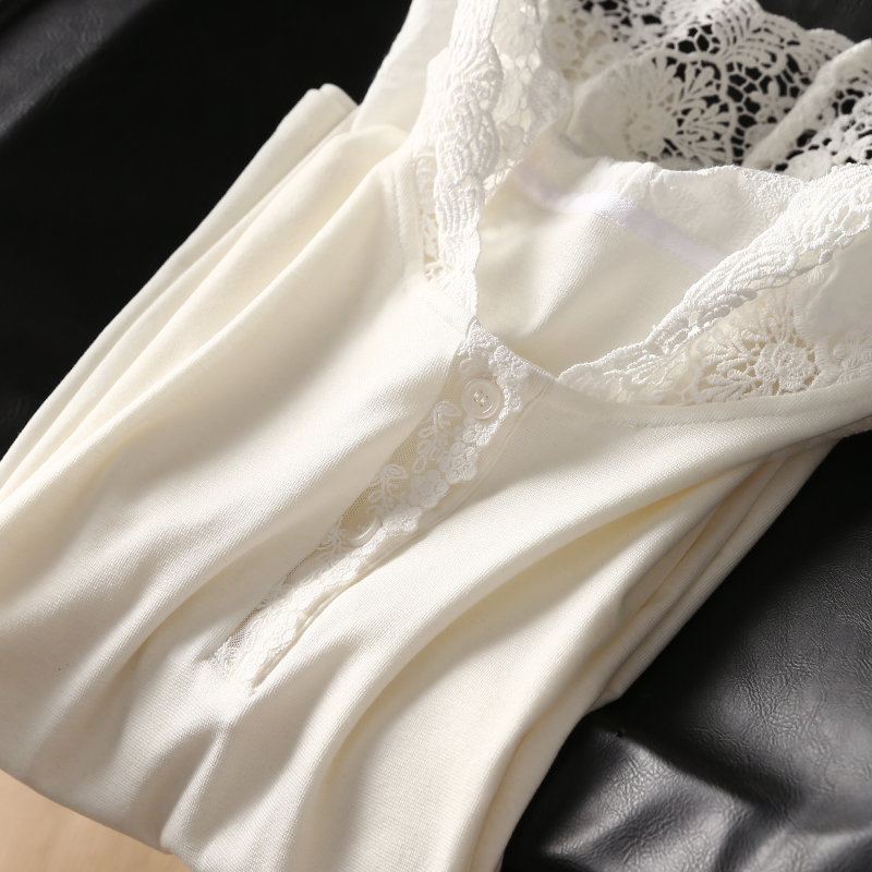 淘么淘 时髦精超爱 天丝羊毛拼接蕾丝连帽半开襟长袖T恤打底衫女