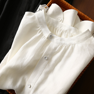 淘么淘「浮云织梦」轻量重工镂空绣花下摆圆领长袖 女春季 新款 衬衫