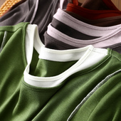 淘么淘 显瘦打底衫 女星同款 柔软天丝羊毛不规则撞色假两件修身