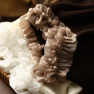 上衣女 气质珍珠网纱木耳花边立领绵羊毛针织衫 淘么淘 轻甜chic