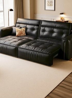 头层牛皮电动功能沙发客厅简约2025新款智能平推可趟可伸缩拖床