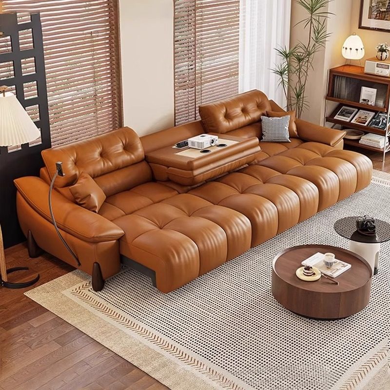 意式极简沙发床两用可电动伸缩现代简约客厅直排功能电动真皮沙发