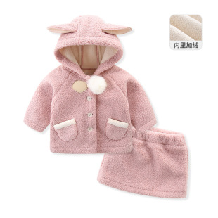 idea女童秋冬连衣裙套装加绒加厚女宝宝冬季外套裙子洋气两件套