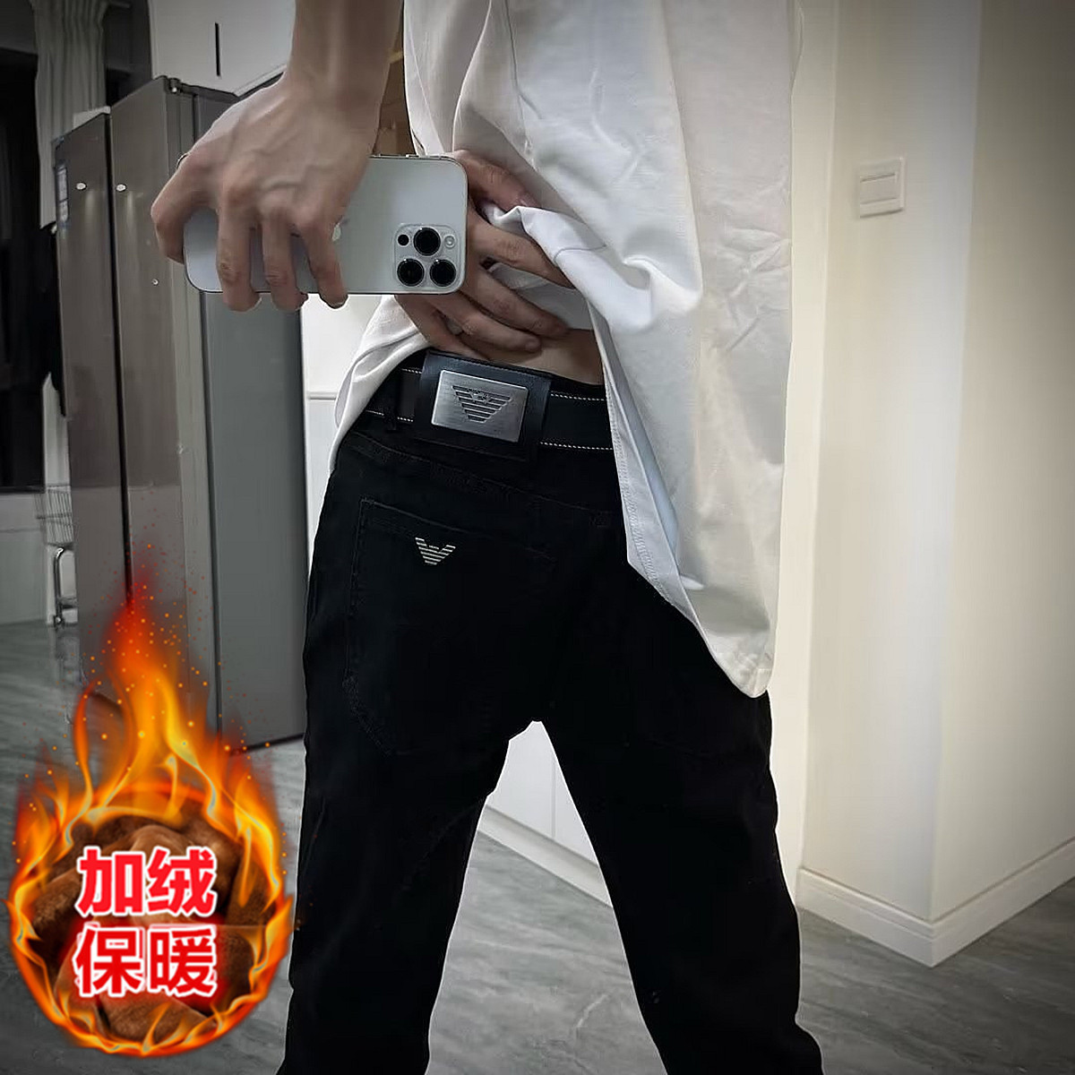 潮牌牛仔裤加绒加厚保暖秋冬季潮