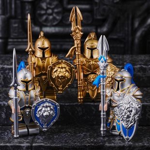 适用乐高魔兽世界暴风城联盟战士古代士兵重盔甲骑士积木人仔武器