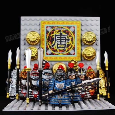 适用于乐高古代军事士兵大唐玄甲军铁浮屠骑士战马人仔积木旗玩具