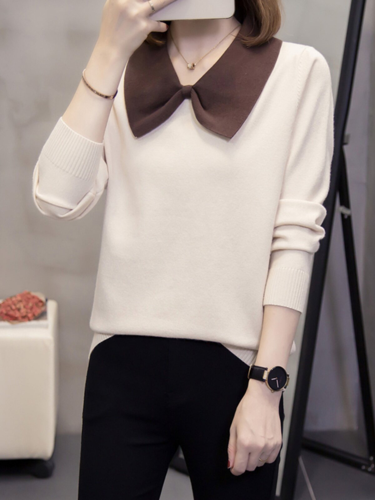 EARLY AUTUMN WOMENS PLUS-SIZE FOREIGN AGE-REDUCING KNITWEAR TOP FAT MM LOOSE 200 POUNDS TO COVER THE BELLY AND LOOK THIN V-NECK SWEATER WOMEN