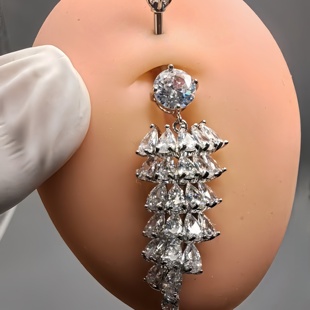 满钻锆石重工肚脐环超闪Navel Piercing body jewelry钛钢肚脐环