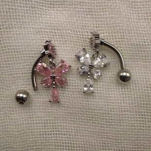 蝴蝶锆石肚脐环倒挂肚脐钉Navel Piercing肚脐扣钛钢