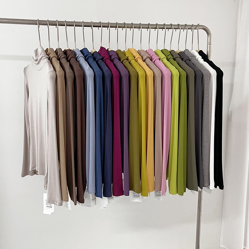 螺纹堆堆领弹力紧身百搭T恤长袖