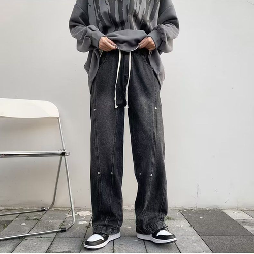美式做旧宽松直筒显瘦牛仔裤长裤