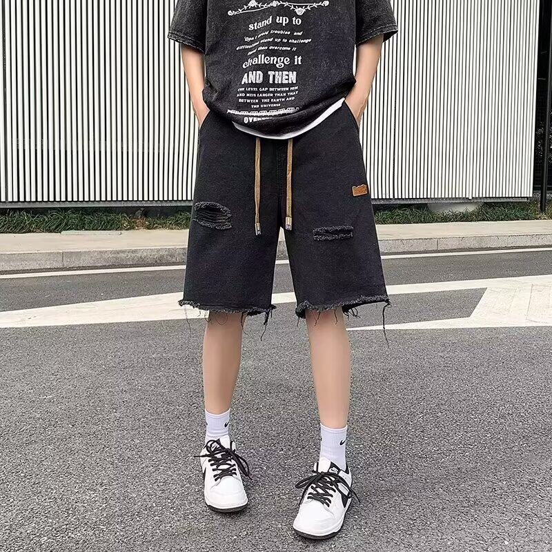 夏季男破洞牛仔五分短裤宽松中裤
