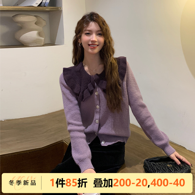 五季家胖mm时尚套装冬装2023年新款气质显瘦娃娃领针织衫半身裙