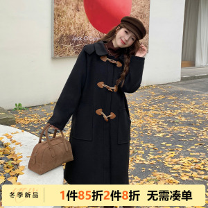 两件八折五季家大码女装胖mm冬装2023年新款牛角扣双面呢大衣
