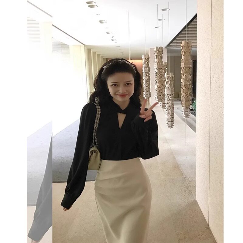 清仓捡漏一线大品牌折扣店专柜女装轻熟风穿搭上衣长袖内搭黑衬衫