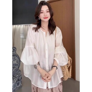 白衬衫 空调衫 女薄款 天丝防晒衣长袖 夏季 清仓一线大品牌折扣灯笼袖