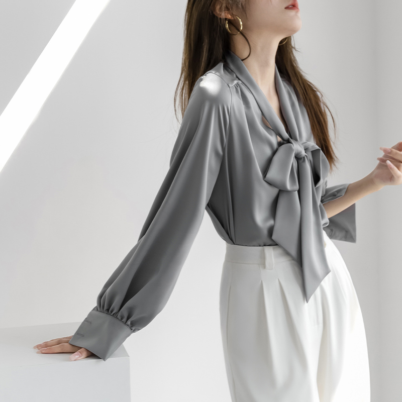 清仓反季捡漏品牌折扣女装职业衬衫女2023新款蝴蝶结叠穿衬衣长袖