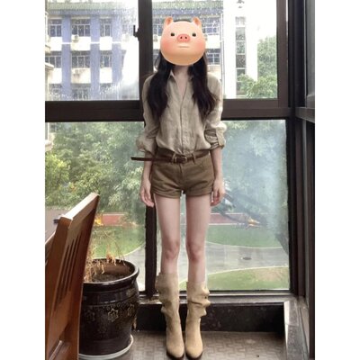 韩系老钱风V领衬衫女长袖春秋女装少女穿搭通勤上衣休闲开衫衬衣