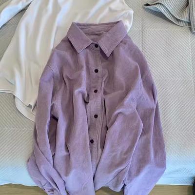 温柔香芋紫灯芯绒衬衫女长袖秋冬小个子上衣韩版chic减龄衬衣外套