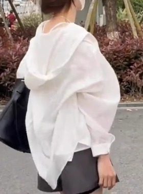 清仓反季品牌折扣店白色连帽防晒衬衫外套女夏季薄款宽松开衫上衣