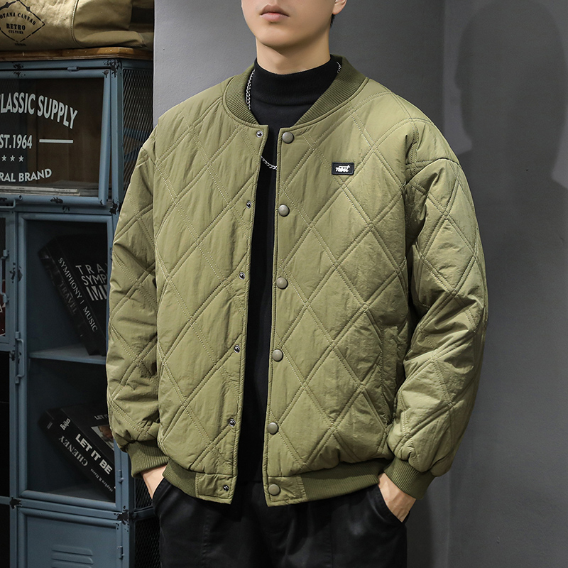 美式潮牌棒球棉服男2025秋冬新款大码休闲防风保暖菱形格外套夹克