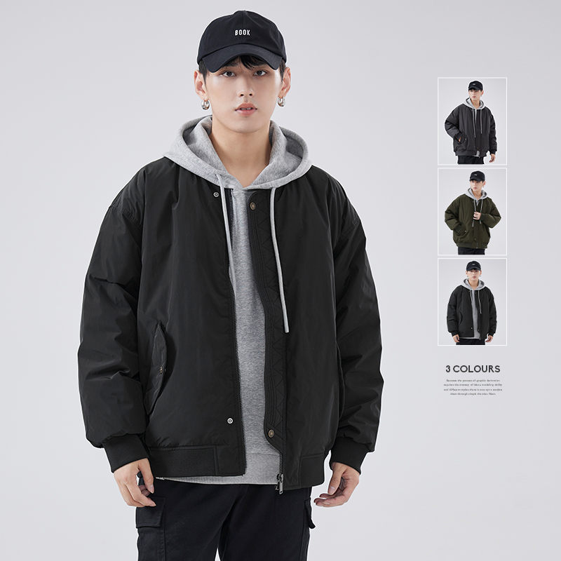 HomePanda黑色棒球领羽绒服男冬季2025新款bomber飞行员夹克外套