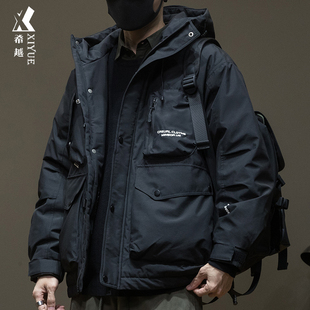 新国标灰鸭绒羽绒服男冬季宽松大码加肥加大男士连帽工装男款外套