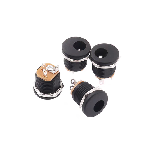 DC022直流电源插座DC5.5-2.1/2.5MM充电接口母座带螺纹开孔12MM