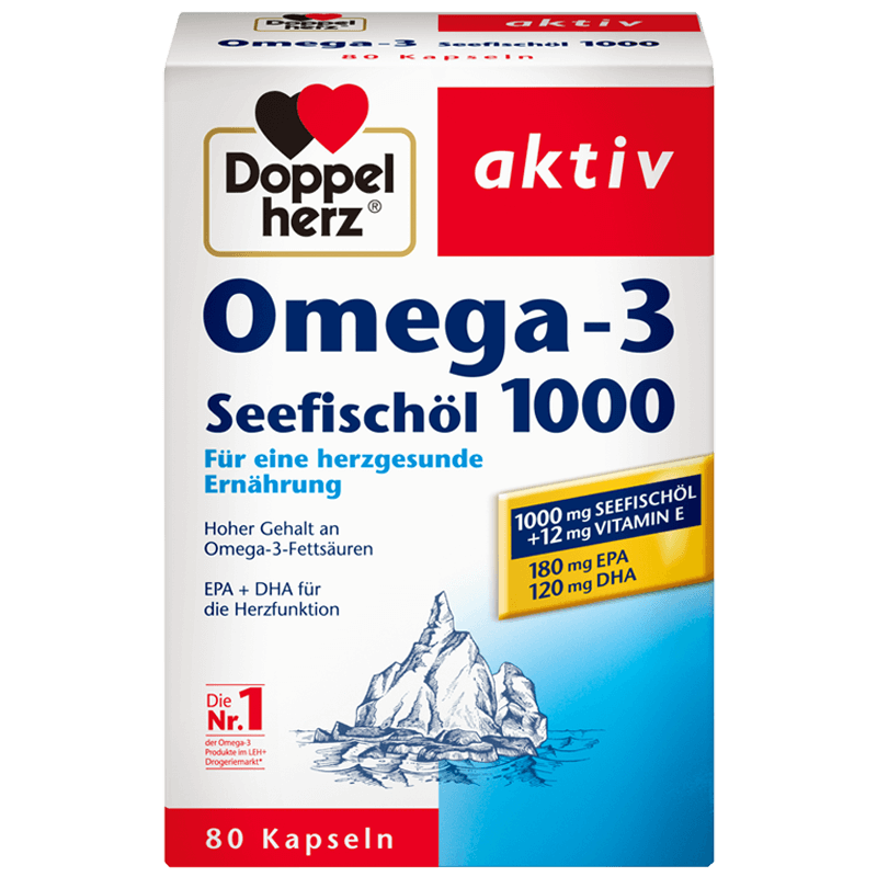 德国Doppel Herz/双心 浓缩DHA冷水深海深海鱼油1000mg 80粒/盒
