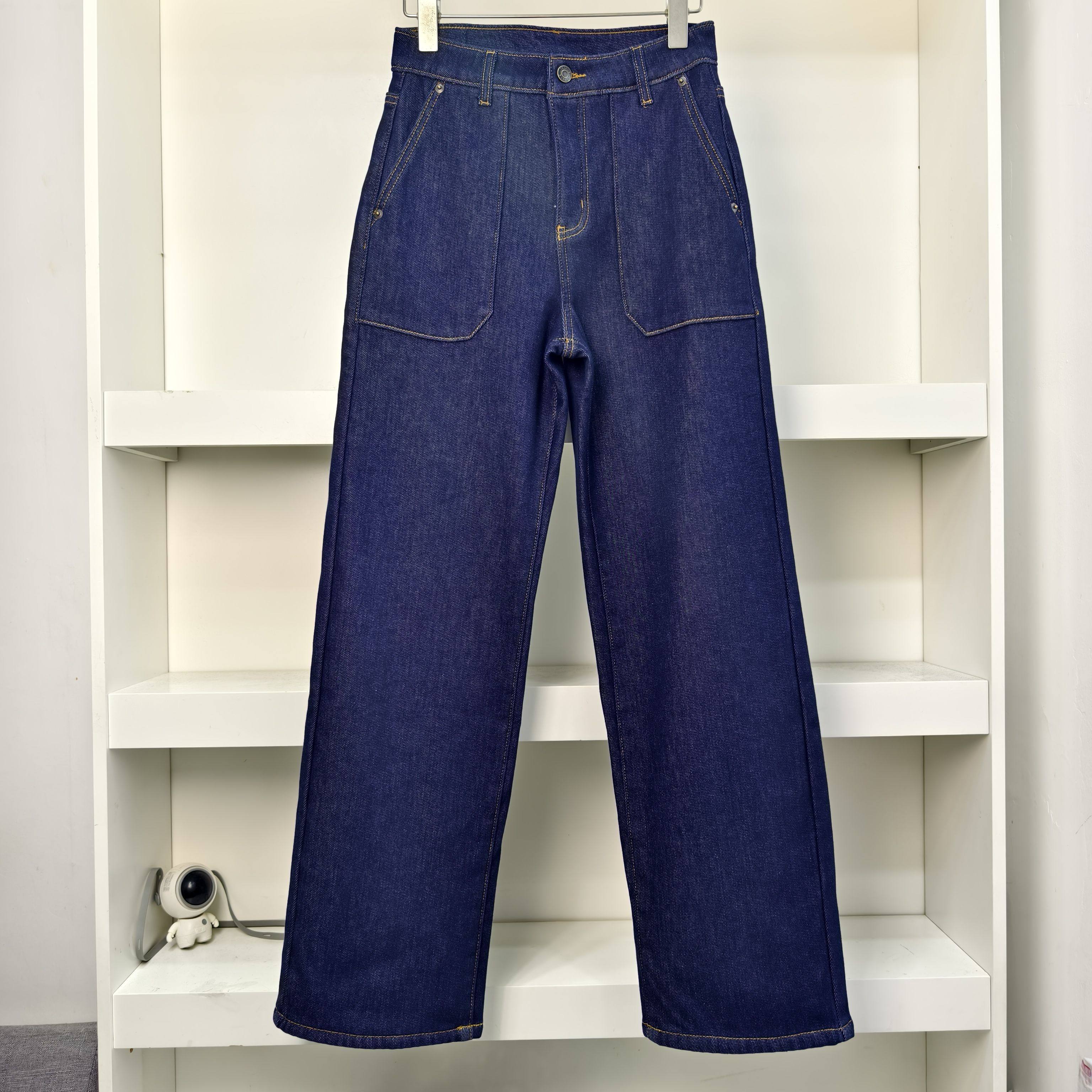 直筒高腰长裤加厚加绒24新款原单冬款舒适保暖弹力百搭女士牛仔裤