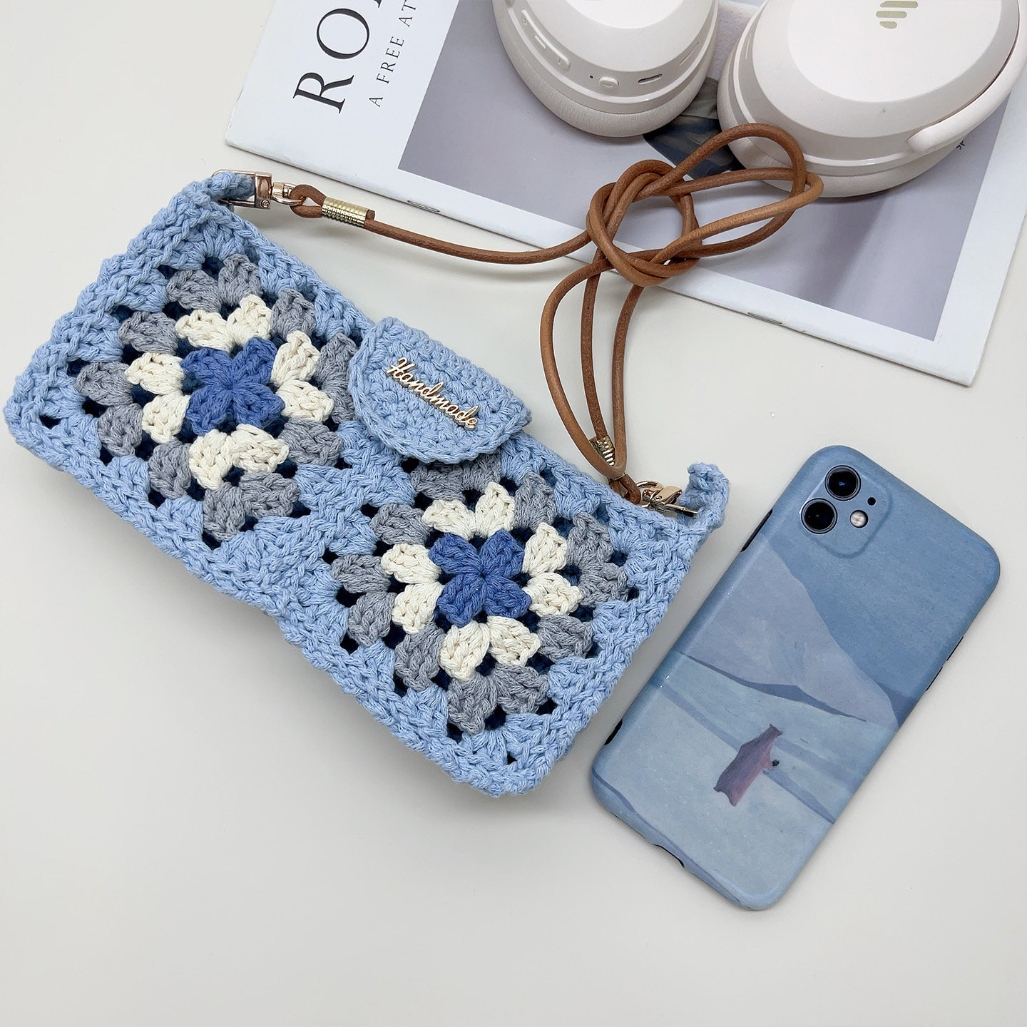 Mcroche魔织手工钩织立体繁花手机包diy编织材料包新手入门送教程