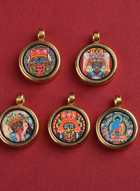 藏式编绳1.5圆形小唐卡吊坠财眼五路财神扎基拉姆药师佛手链项链
