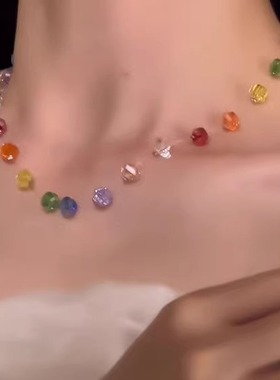 创意彩虹珠珠透明鱼线悬浮项链