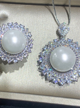 雪花锆石大珍珠戒指项链锁骨链