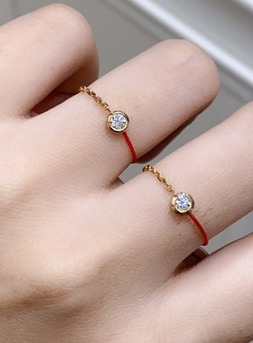 法国巴黎red泡泡钻单钻红绳转运本命年月老戒指百搭别致戒子女潮