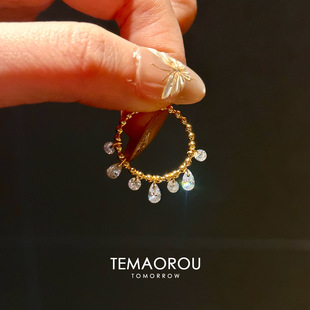 泪碎星河巨灵动的水滴闪钻吊坠金珠戒指个性创意食指戒指环饰品