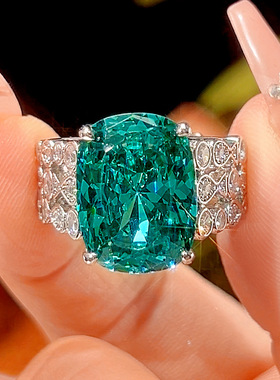 2025新款庄生生珠宝铜底镀金仿真帕拉绿鸟巢切高级戒指女12*16