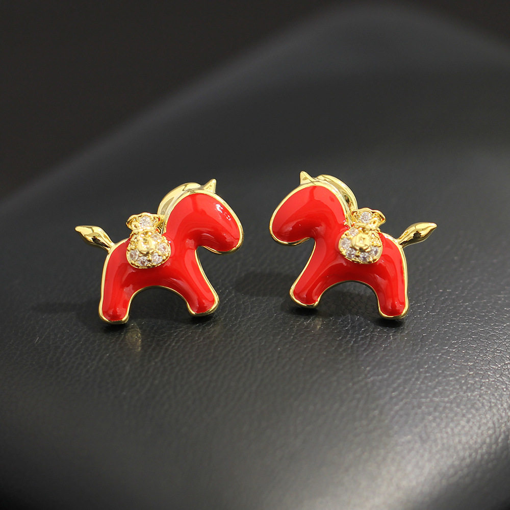 本命年可爱红色滴油小马耳环精致镶钻马上有钱耳钉925银针生肖女,饰品/流行首饰/时尚饰品新,耳环,淘宝优惠券,粉丝福利购,淘宝优惠卷