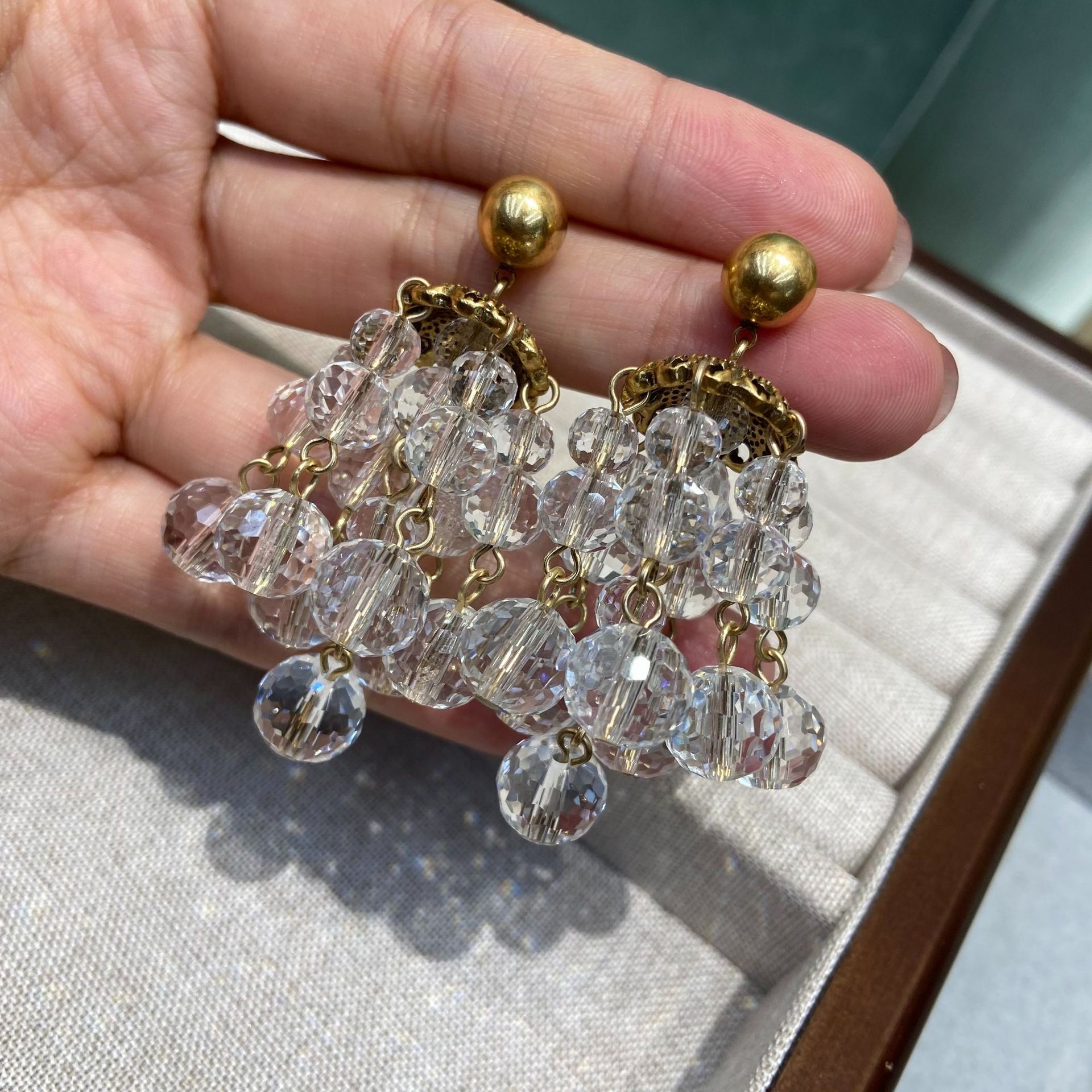 明星同款法式水晶球流苏耳环